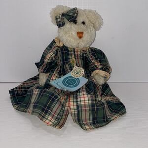 Boyds Bear Vintage Willa Bruin 13" Retired Plush With Green Plaid Dress With Bow